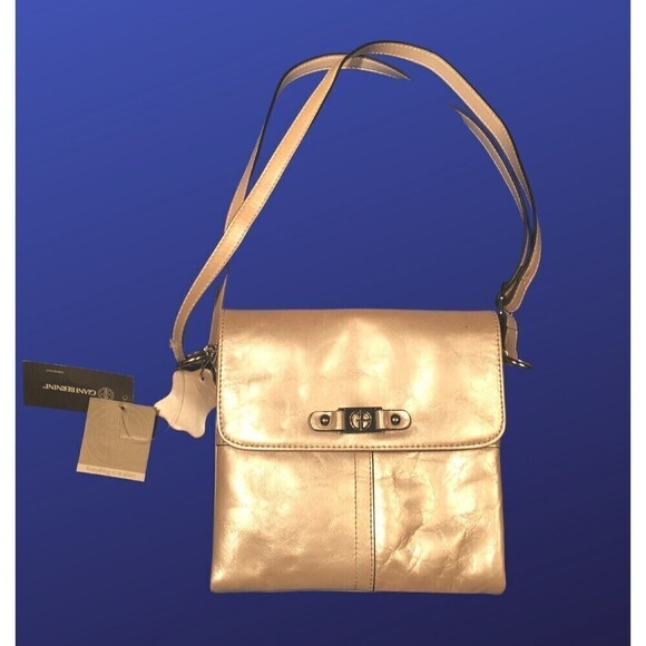 GIANI BERNINI 100% Leather Crossbody Shoulder Bag, PEARL, NWT